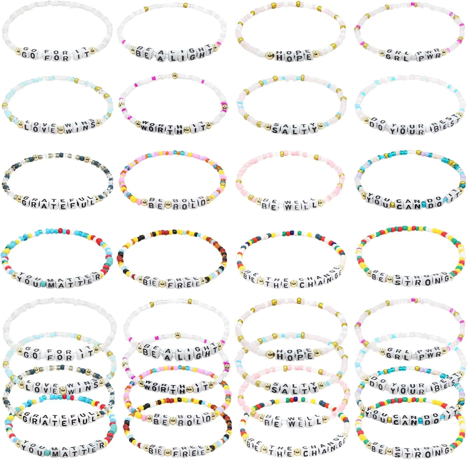 64 pcs Inspirational Beaded Bracelets Bulk Adjustable Colored Motivational Bracelets Friendship Beaded Encouragement Gifts for Women Men Teens Home Office Party Favor Gifts Supplies (beaded)