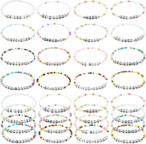 64 pcs Inspirational Beaded Bracelets Bulk Adjustable Colored Motivational Bracelets Friendship Beaded Encouragement Gifts for Women Men Teens Home Office Party Favor Gifts Supplies (beaded)