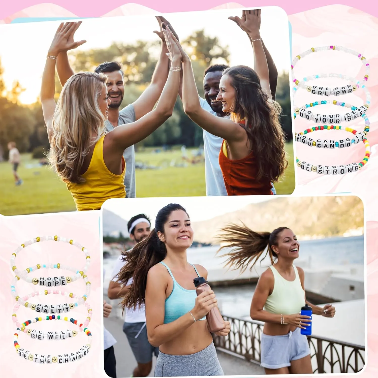 64 pcs Inspirational Beaded Bracelets Bulk Adjustable Colored Motivational Bracelets Friendship Beaded Encouragement Gifts for Women Men Teens Home Office Party Favor Gifts Supplies (beaded)