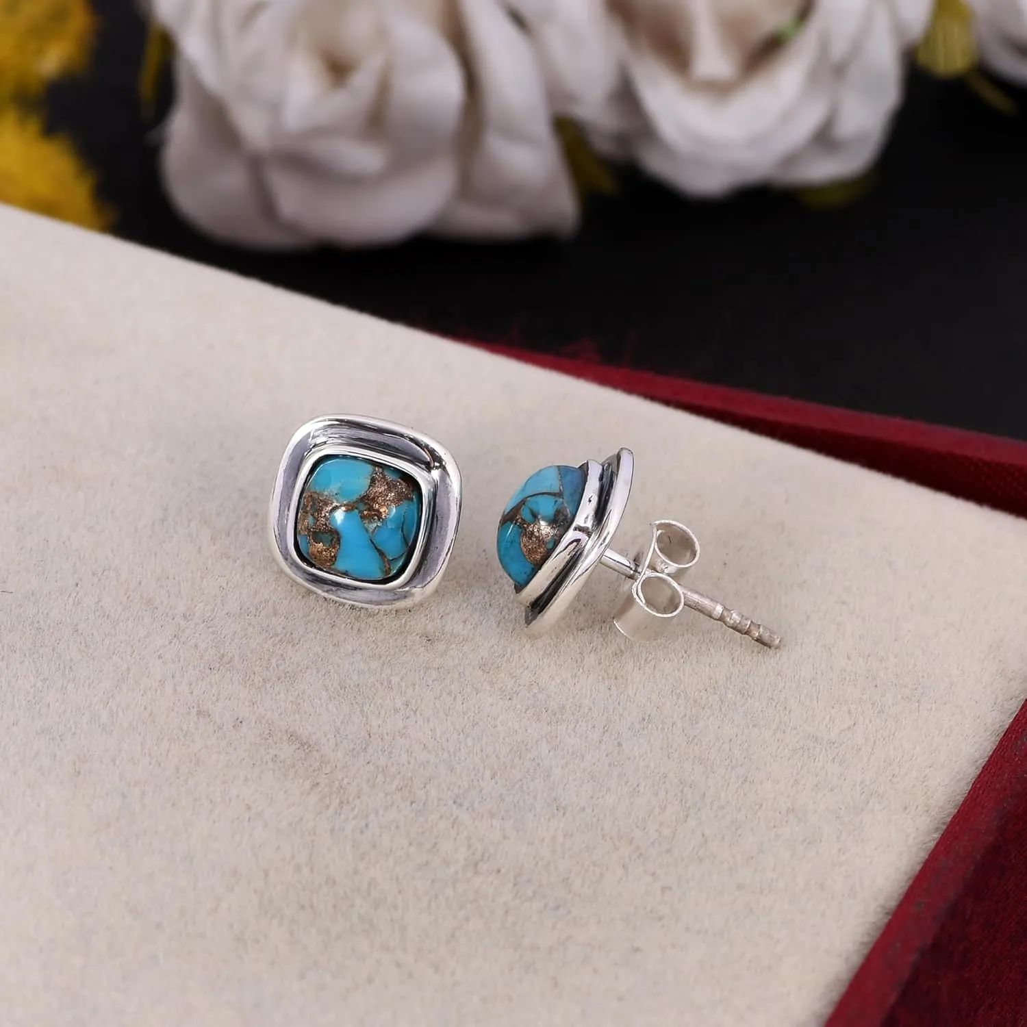 6MM Cushion Gemstone Stud Earrings | Oxidized Studs | Minimalist Gemstone Studs | Geniune Crystals | Healing Crystal Dainty Studs Gift | Women Jewelry