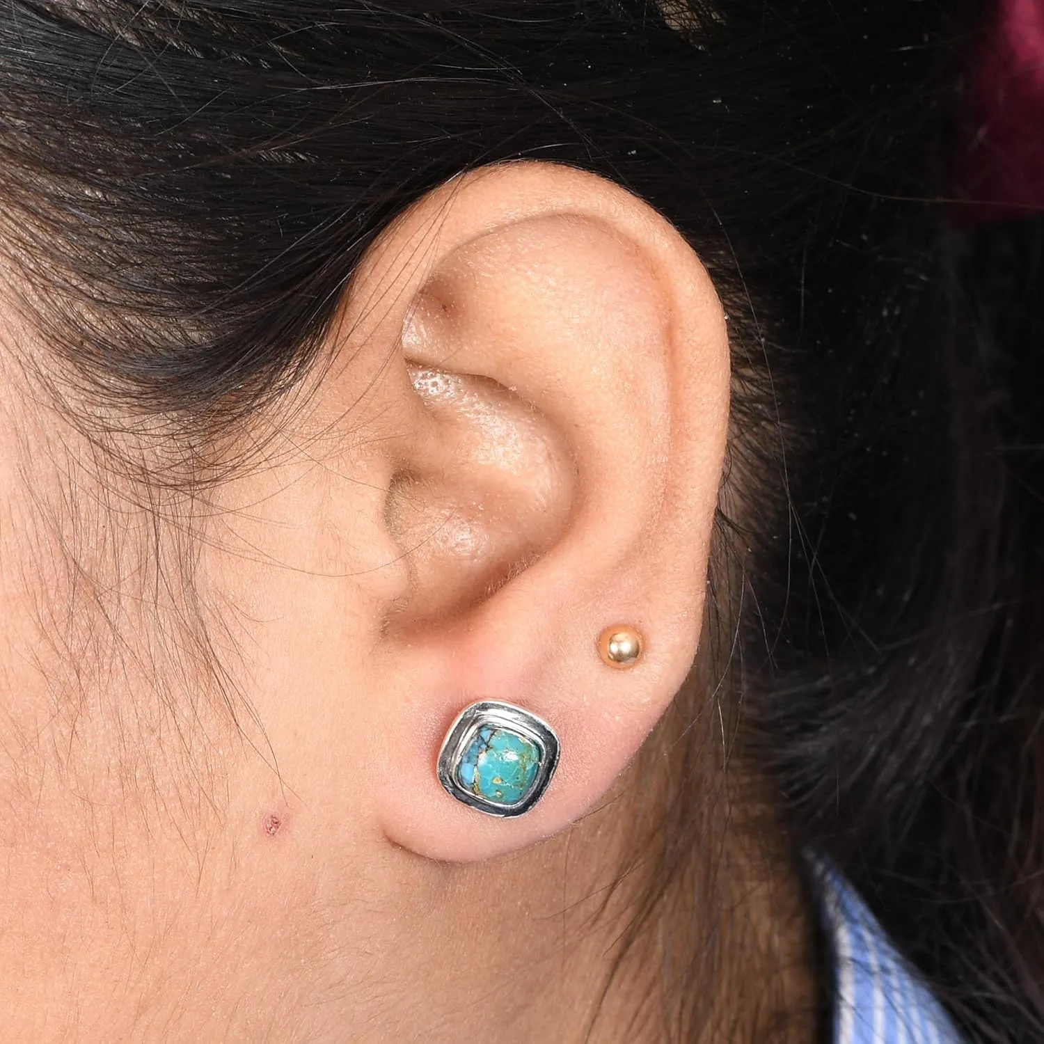 6MM Cushion Gemstone Stud Earrings | Oxidized Studs | Minimalist Gemstone Studs | Geniune Crystals | Healing Crystal Dainty Studs Gift | Women Jewelry