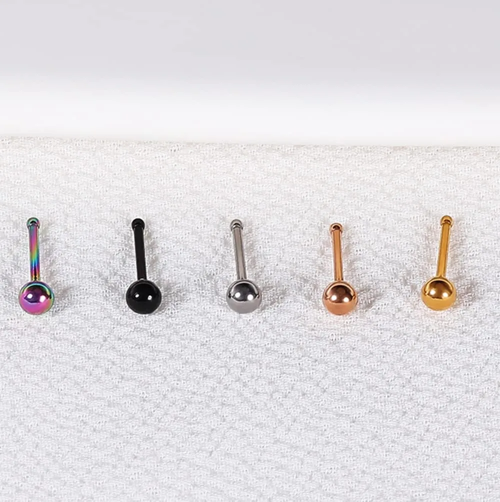 6pcs 20g Nose Studs 3mm Ball Flat Surgical Steel Nose Ring for Women Men Black Rose Gold Nose Stud L Shaped Corkscrew Nose Ring Studs Cute Nostril Nose Piercing Jewelry