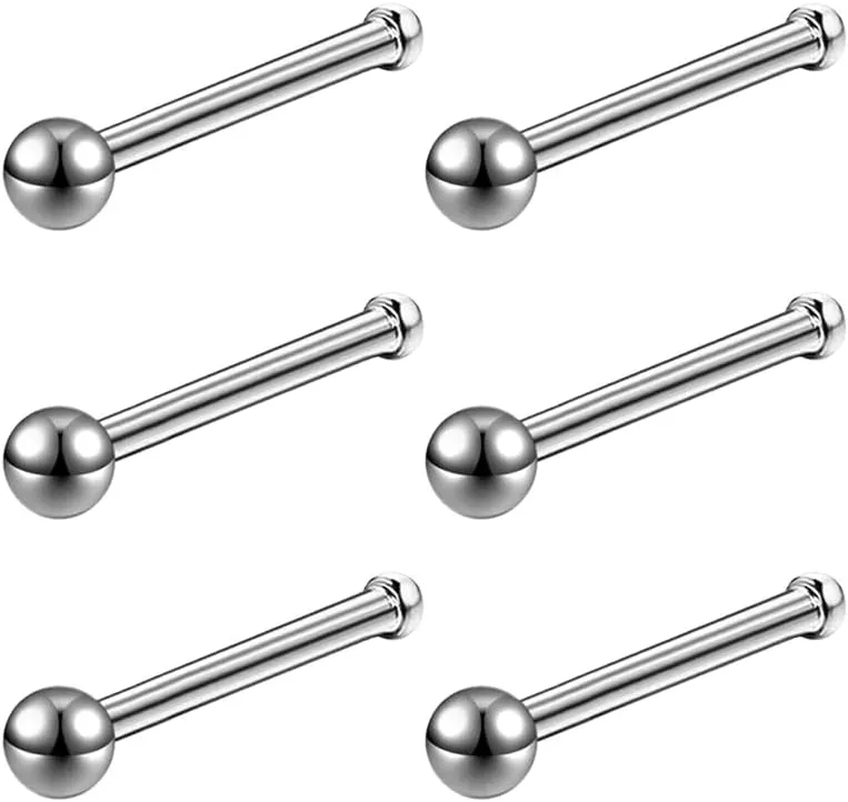 6pcs 20g Nose Studs 3mm Ball Flat Surgical Steel Nose Ring for Women Men Black Rose Gold Nose Stud L Shaped Corkscrew Nose Ring Studs Cute Nostril Nose Piercing Jewelry