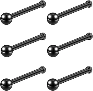 6pcs 20g Nose Studs 3mm Ball Flat Surgical Steel Nose Ring for Women Men Black Rose Gold Nose Stud L Shaped Corkscrew Nose Ring Studs Cute Nostril Nose Piercing Jewelry