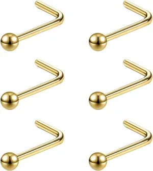 6pcs 20g Nose Studs 3mm Ball Flat Surgical Steel Nose Ring for Women Men Black Rose Gold Nose Stud L Shaped Corkscrew Nose Ring Studs Cute Nostril Nose Piercing Jewelry
