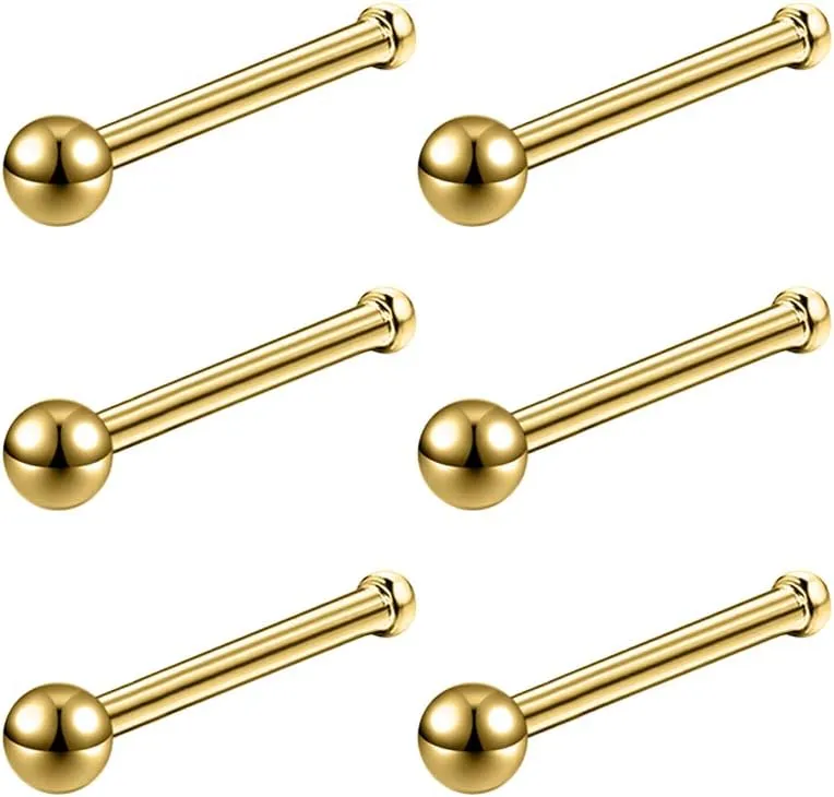 6pcs 20g Nose Studs 3mm Ball Flat Surgical Steel Nose Ring for Women Men Black Rose Gold Nose Stud L Shaped Corkscrew Nose Ring Studs Cute Nostril Nose Piercing Jewelry