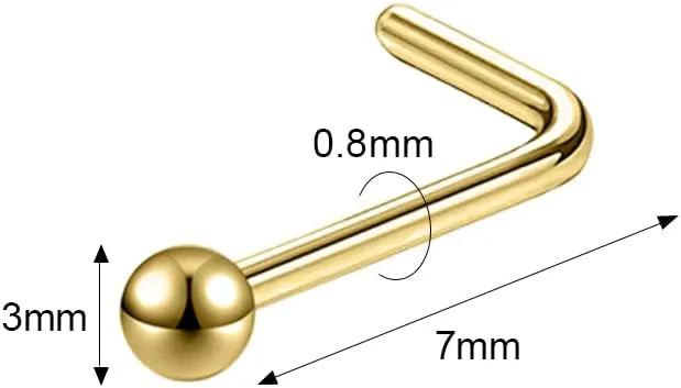 6pcs 20g Nose Studs 3mm Ball Flat Surgical Steel Nose Ring for Women Men Black Rose Gold Nose Stud L Shaped Corkscrew Nose Ring Studs Cute Nostril Nose Piercing Jewelry