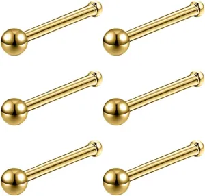 6pcs 20g Nose Studs 3mm Ball Flat Surgical Steel Nose Ring for Women Men Black Rose Gold Nose Stud L Shaped Corkscrew Nose Ring Studs Cute Nostril Nose Piercing Jewelry
