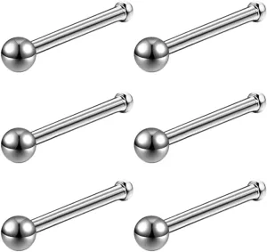 6pcs 20g Nose Studs 3mm Ball Flat Surgical Steel Nose Ring for Women Men Black Rose Gold Nose Stud L Shaped Corkscrew Nose Ring Studs Cute Nostril Nose Piercing Jewelry