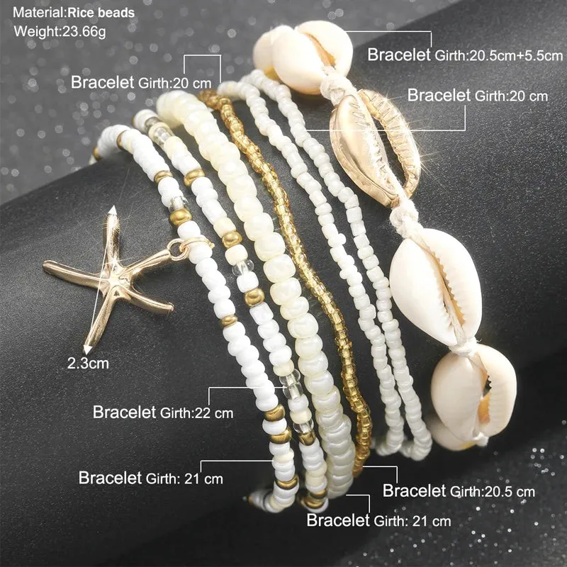 7-Piece Bohemian Anklet Set – Starfish & Shell Pendant Multilayer Bracelets