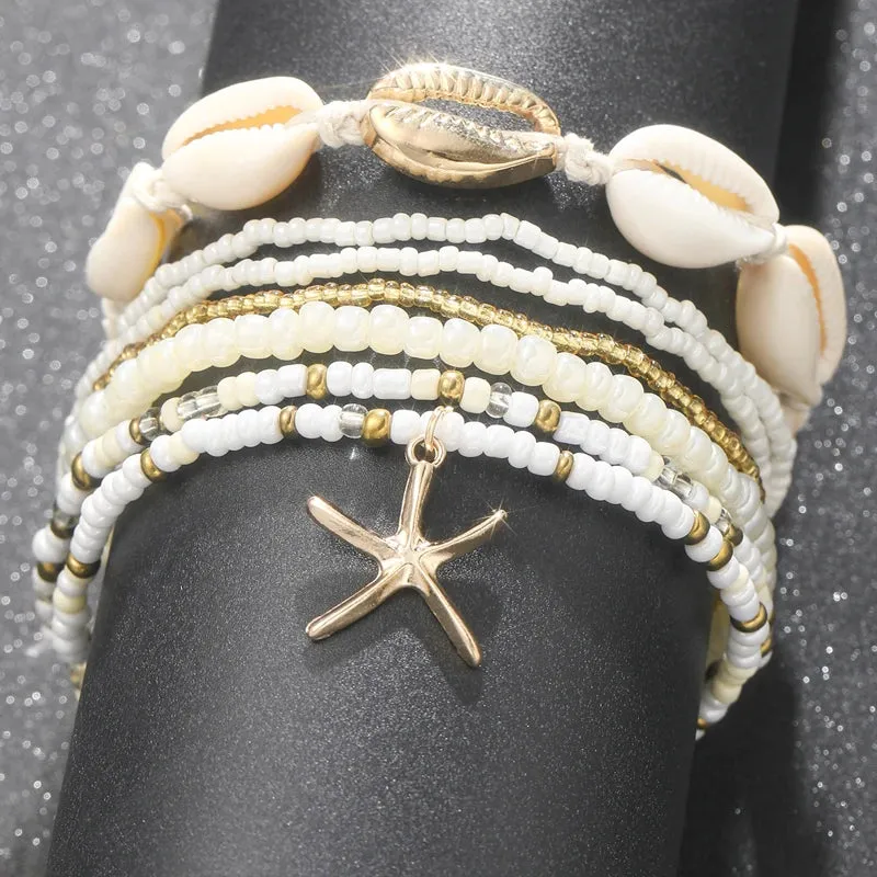 7-Piece Bohemian Anklet Set – Starfish & Shell Pendant Multilayer Bracelets