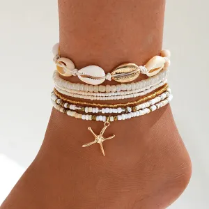 7-Piece Bohemian Anklet Set – Starfish & Shell Pendant Multilayer Bracelets