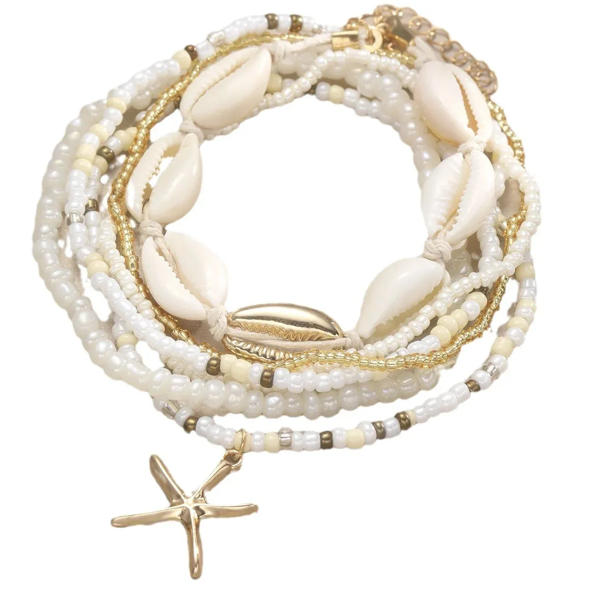 7-Piece Bohemian Anklet Set – Starfish & Shell Pendant Multilayer Bracelets