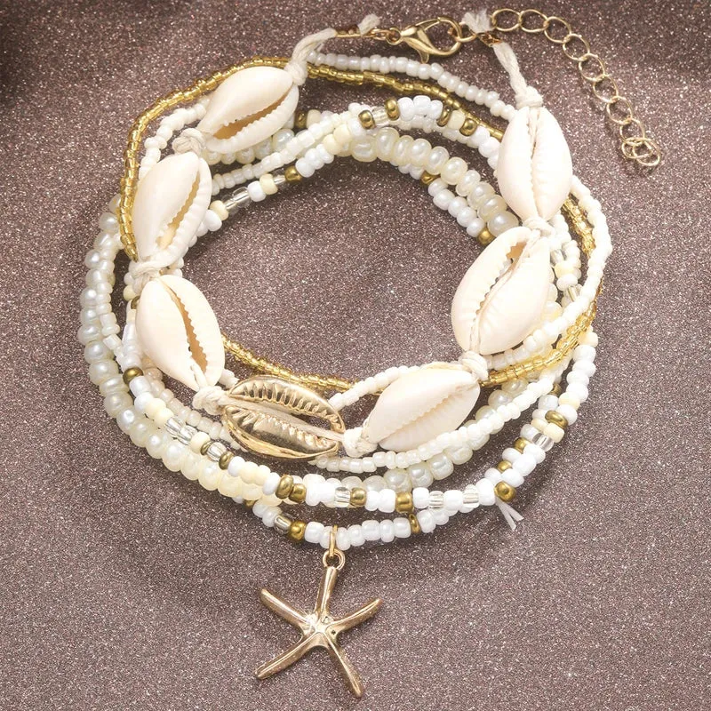 7-Piece Bohemian Anklet Set – Starfish & Shell Pendant Multilayer Bracelets