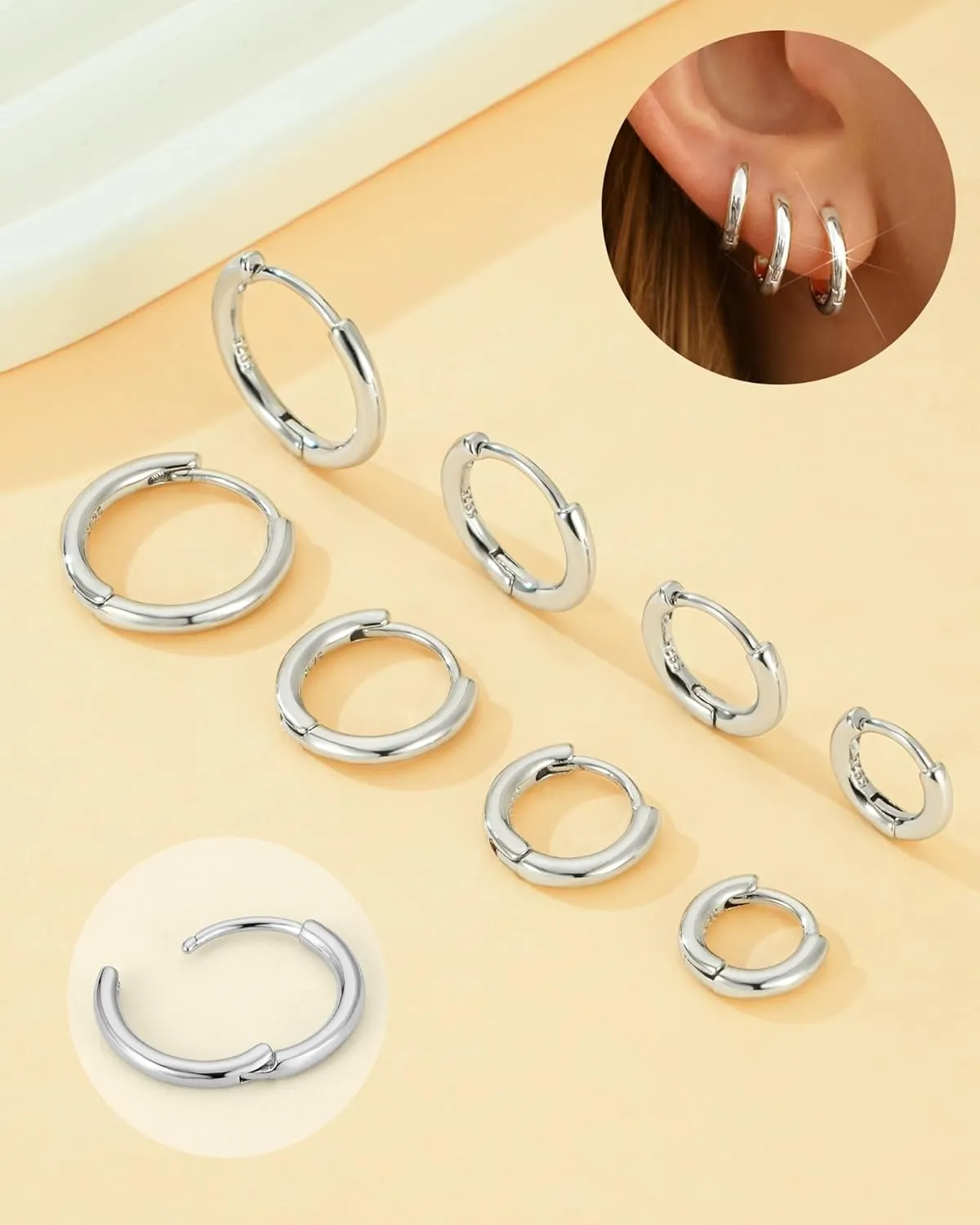 8 Pairs Gold Earrings Small Gold Hoop Earrings for Women,18K Real Gold Plated Gold Hoops Huggie Cartilage Earrings Piercings Jewelry Hypoallergenic Lightweight 6mm/8mm/10mm/12mm