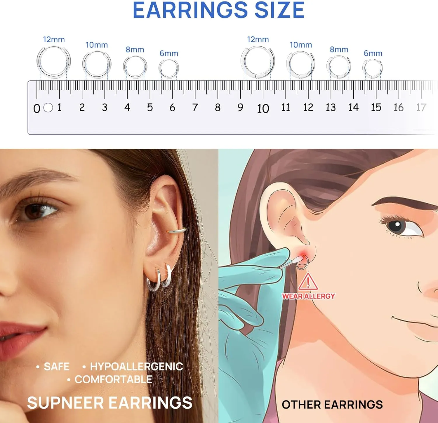 8 Pairs Gold Earrings Small Gold Hoop Earrings for Women,18K Real Gold Plated Gold Hoops Huggie Cartilage Earrings Piercings Jewelry Hypoallergenic Lightweight 6mm/8mm/10mm/12mm
