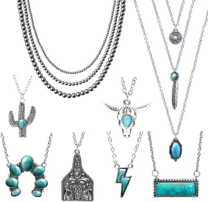 8 Pcs Western Jewelry for Women with Navajo Pearl Necklace, Turquoise Pendant Necklace in Different Themes, Country Western Jewelry Set for Cowgirls