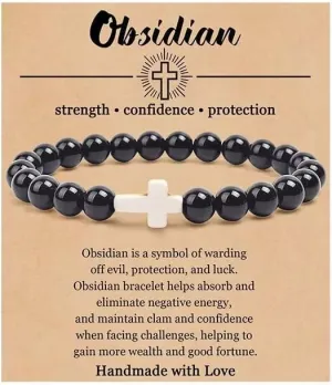 8mm Handmade Religion Cross Natural Colorful Stone Beaded Bracelets Elastic Stretch Bracelet Healing Bangle for Women Men Jewelry