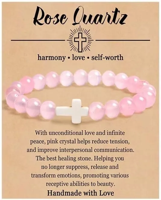 8mm Handmade Religion Cross Natural Colorful Stone Beaded Bracelets Elastic Stretch Bracelet Healing Bangle for Women Men Jewelry