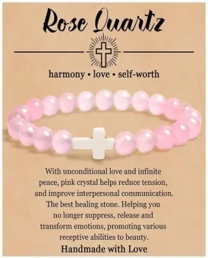 8mm Handmade Religion Cross Natural Colorful Stone Beaded Bracelets Elastic Stretch Bracelet Healing Bangle for Women Men Jewelry