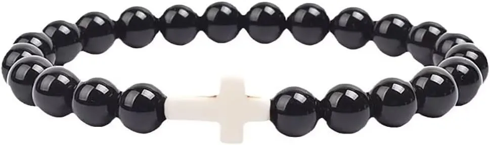 8mm Handmade Religion Cross Natural Colorful Stone Beaded Bracelets Elastic Stretch Bracelet Healing Bangle for Women Men Jewelry