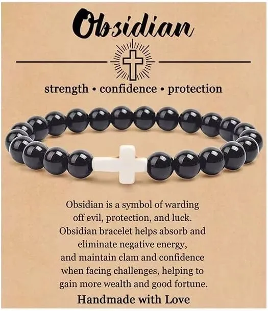 8mm Handmade Religion Cross Natural Colorful Stone Beaded Bracelets Elastic Stretch Bracelet Healing Bangle for Women Men Jewelry