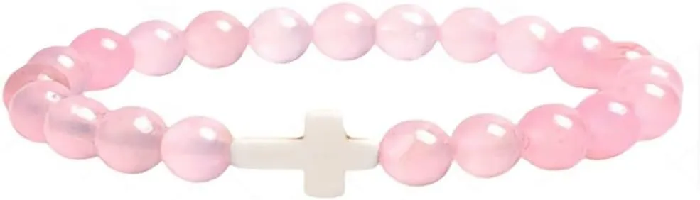 8mm Handmade Religion Cross Natural Colorful Stone Beaded Bracelets Elastic Stretch Bracelet Healing Bangle for Women Men Jewelry