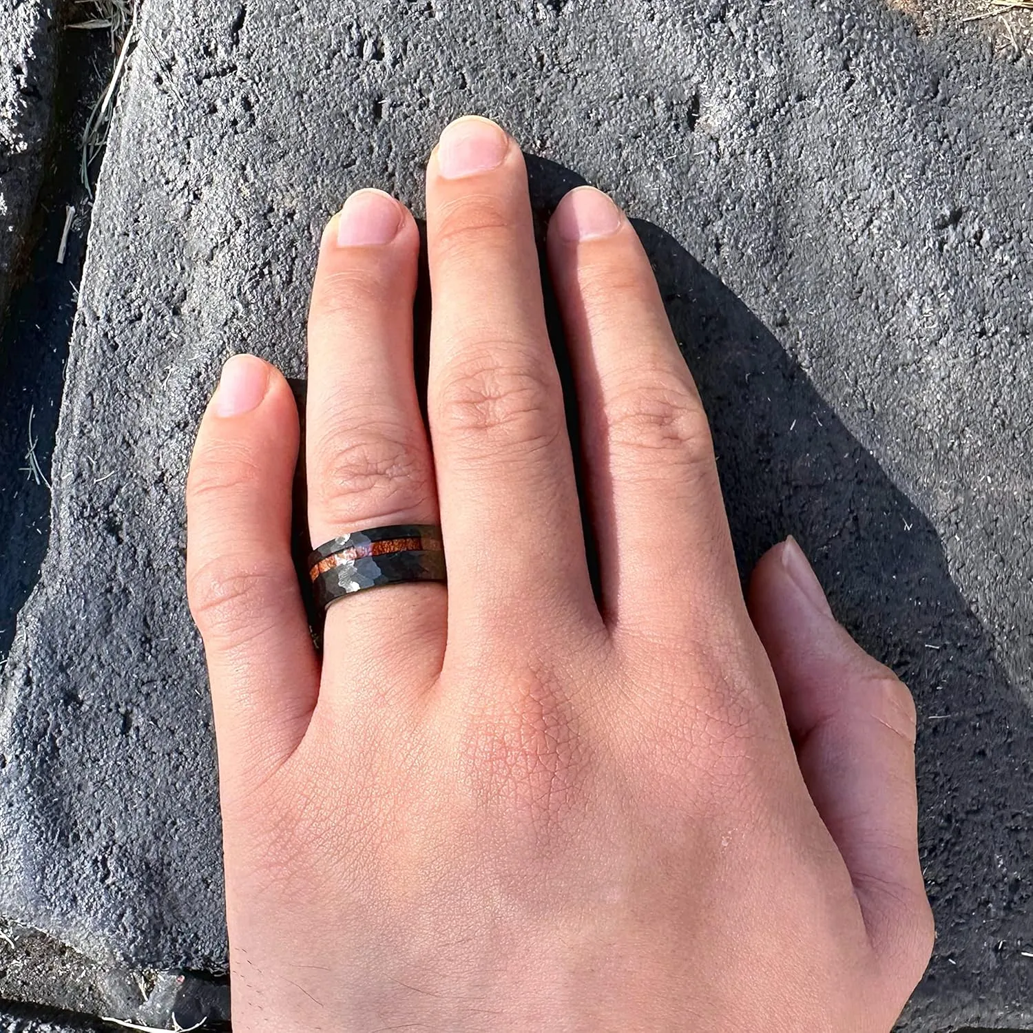 8mm Tungsten Carbide Hawaiian Koa Wood Inlay Comfort Fit Men Ring Engagement Wedding Band, Scratch Resistant Weighted Hypoallergenic with Jewelry Gift Box