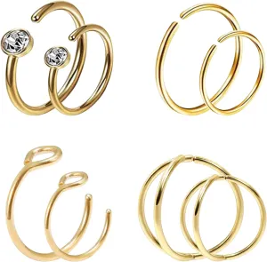 8Pcs Gold Fake Nose Ring Set Non Piercing Nose Rings for Women Men Girl