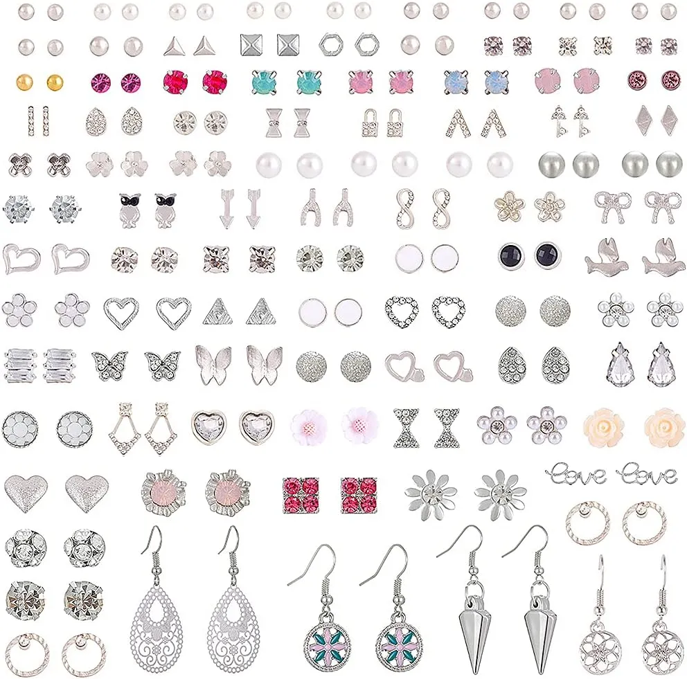 90 Pairs Assorted Women's Earrings - Stud, Bow & Faux Pearl