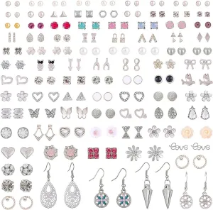 90 Pairs Assorted Women's Earrings - Stud, Bow & Faux Pearl
