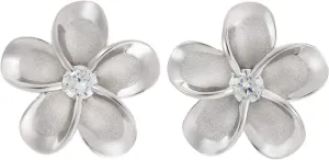925 Sterling Silver 14K Gold Plated Hawaiian Plumeria Flower Stud Post Earrings with Cubic Zirconia 8mm 10mm 12mm 15mm Nickel Free Hypoallergenic for Sensitive Skin Gift Box Included