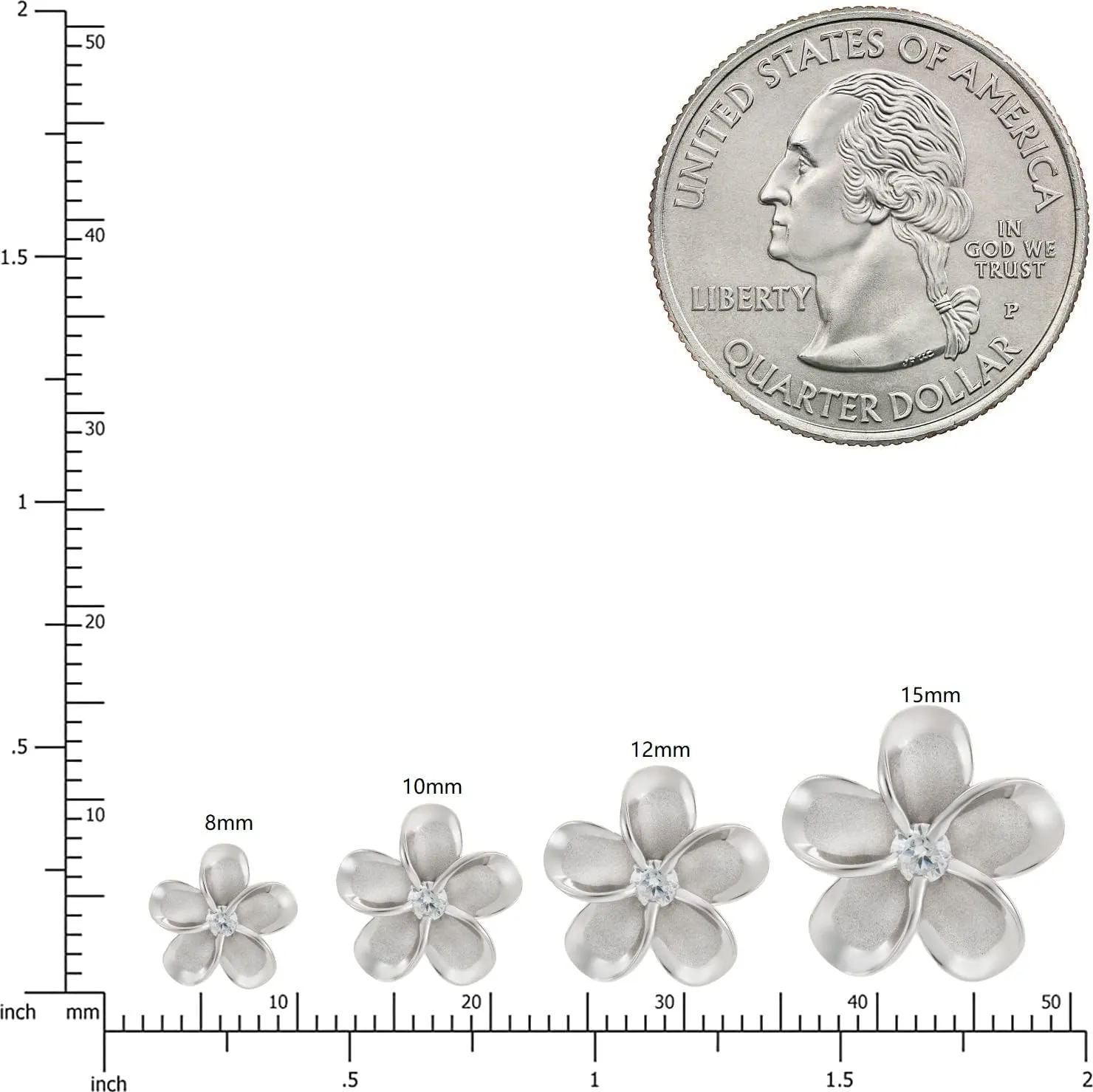 925 Sterling Silver 14K Gold Plated Hawaiian Plumeria Flower Stud Post Earrings with Cubic Zirconia 8mm 10mm 12mm 15mm Nickel Free Hypoallergenic for Sensitive Skin Gift Box Included