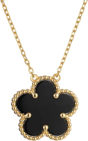 925 Sterling Silver 14K Yellow Gold Plated Hawaiian Plumeria Clover Flower Motif Beaded Necklace Pendant 16"   2" Adjustable Chain, Nickle Free Hypoallergenic for Sensitive Skin, with Gift Box