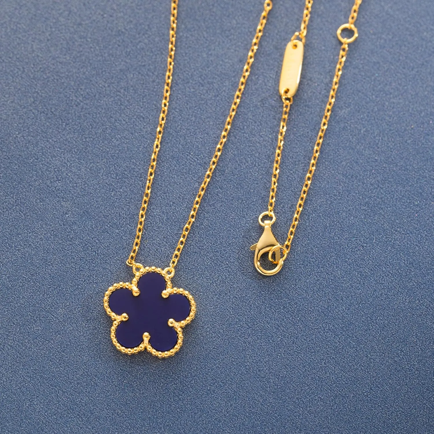 925 Sterling Silver 14K Yellow Gold Plated Hawaiian Plumeria Clover Flower Motif Beaded Necklace Pendant 16"   2" Adjustable Chain, Nickle Free Hypoallergenic for Sensitive Skin, with Gift Box
