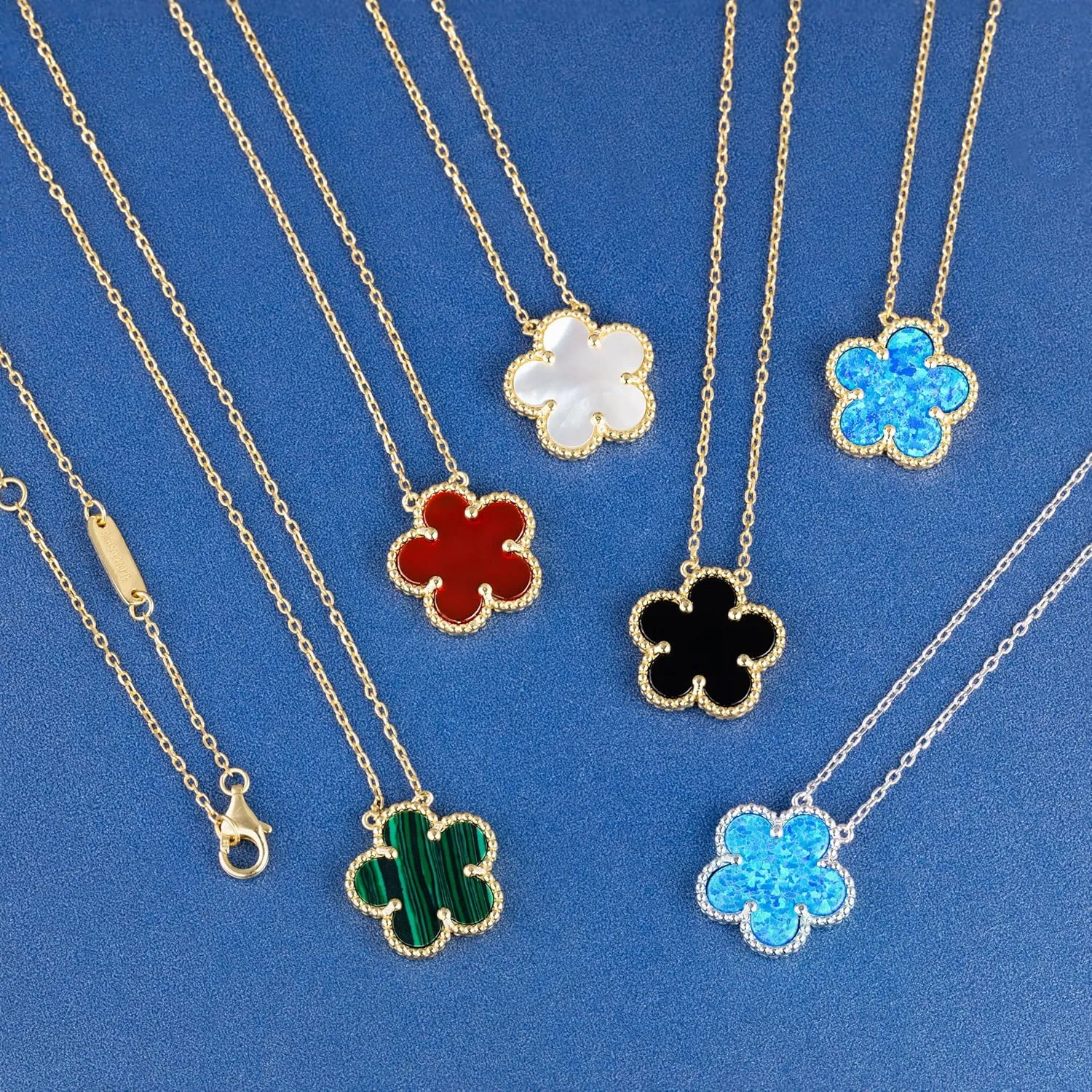 925 Sterling Silver 14K Yellow Gold Plated Hawaiian Plumeria Clover Flower Motif Beaded Necklace Pendant 16"   2" Adjustable Chain, Nickle Free Hypoallergenic for Sensitive Skin, with Gift Box