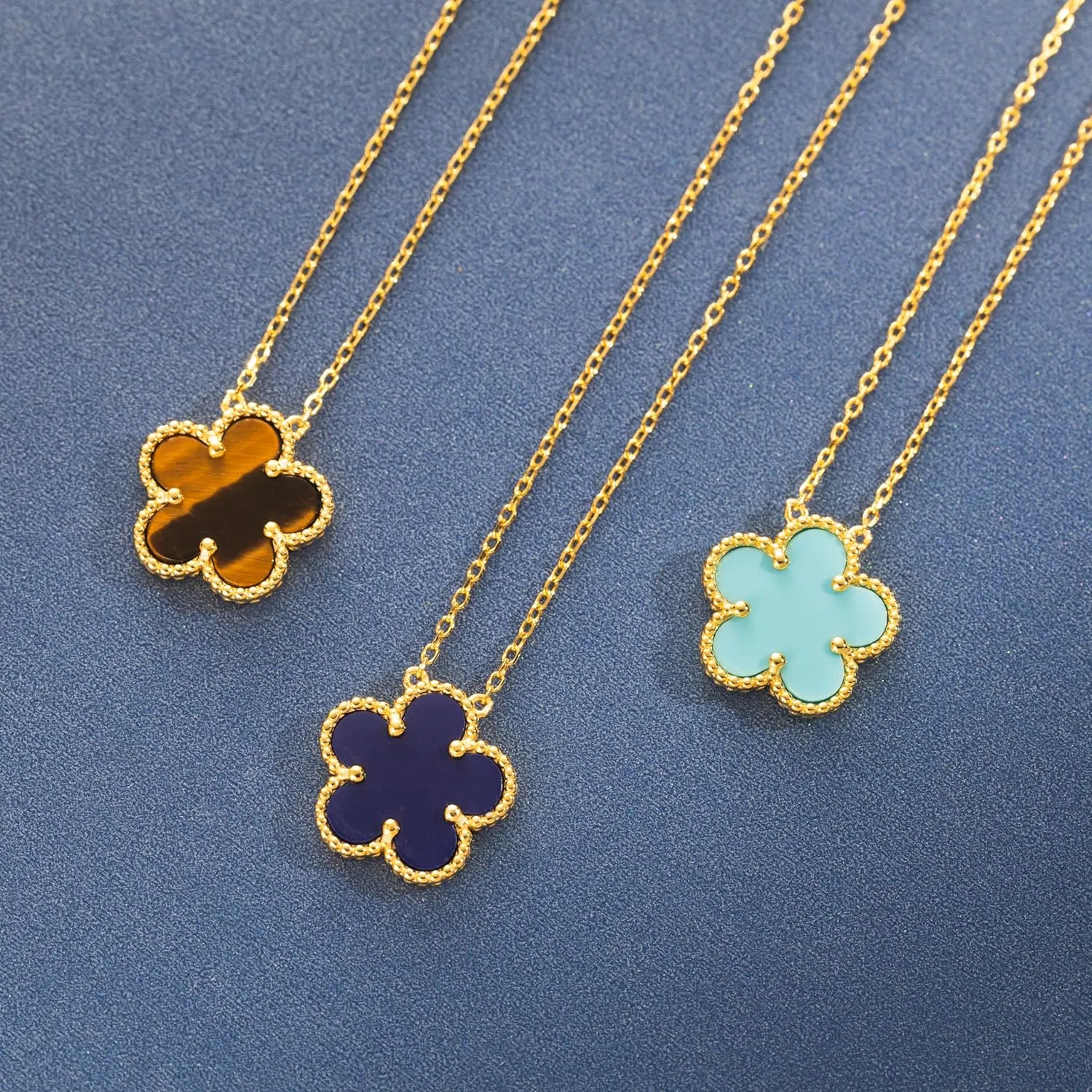925 Sterling Silver 14K Yellow Gold Plated Hawaiian Plumeria Clover Flower Motif Beaded Necklace Pendant 16"   2" Adjustable Chain, Nickle Free Hypoallergenic for Sensitive Skin, with Gift Box