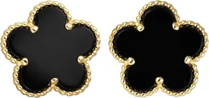 925 Sterling Silver 14K Yellow Gold Plated Hawaiian Plumeria Clover Flower Motif Beaded Stud Earrings, Nickle Free Hypoallergenic for Sensitive Skin, with Gift Box