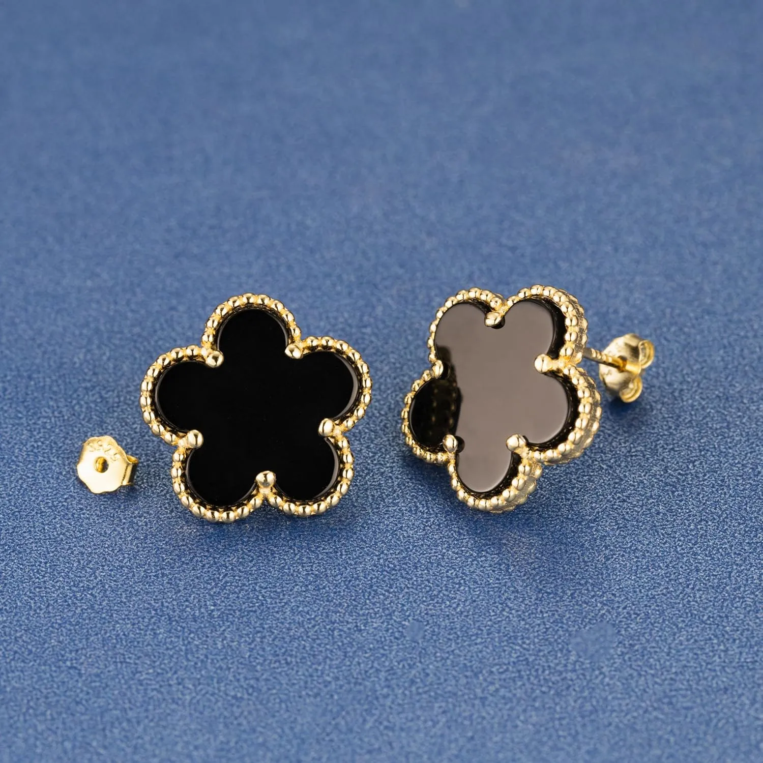 925 Sterling Silver 14K Yellow Gold Plated Hawaiian Plumeria Clover Flower Motif Beaded Stud Earrings, Nickle Free Hypoallergenic for Sensitive Skin, with Gift Box