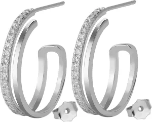 925 Sterling Silver 18K Gold Plated Faux Double Hoop Hidden Stud Earrings with Cubic Zirconia, Nickle Free Hypoallergenic for Sensitive Skin