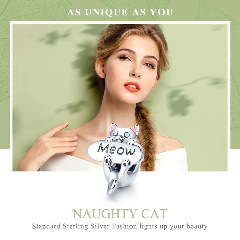 925 Sterling Silver Adorable Cat Charm For Diy Bracelets & Necklaces