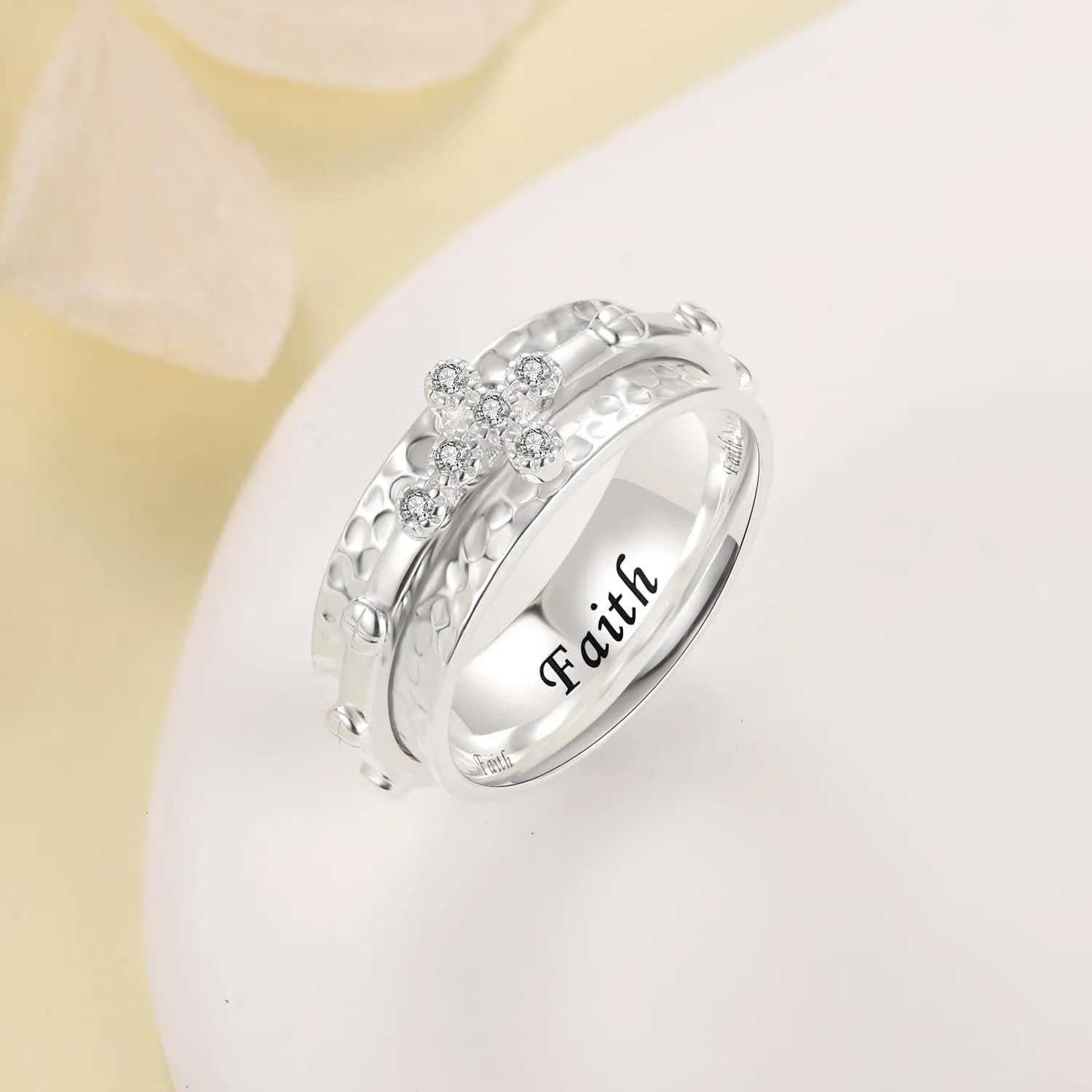925 Sterling Silver Anxiety Ring with Beads Fidget Spinning Rings for Women Worry Beads Rings