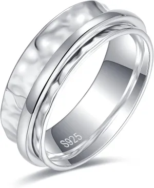 925 Sterling Silver Anxiety Ring with Beads Fidget Spinning Rings for Women Worry Beads Rings