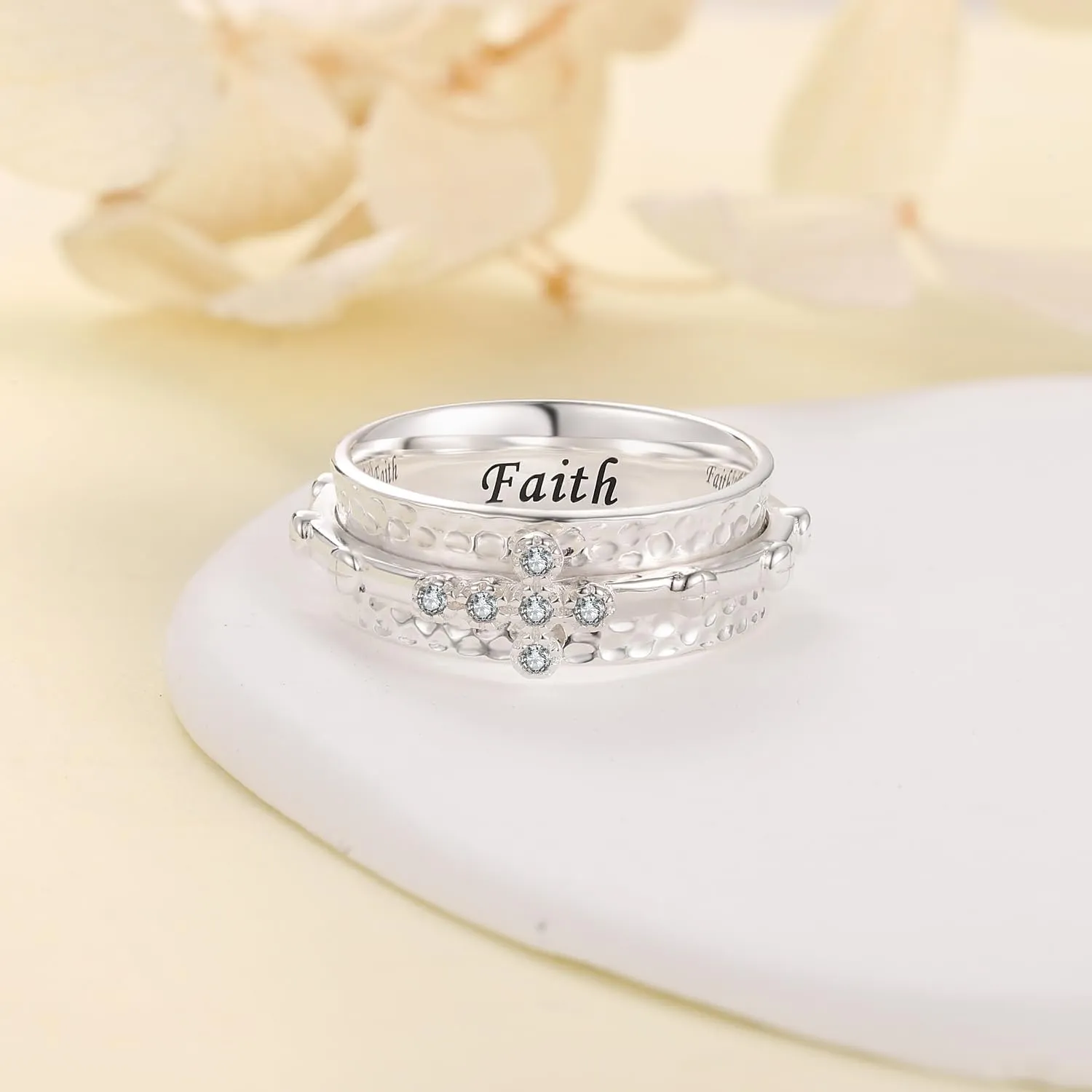 925 Sterling Silver Anxiety Ring with Beads Fidget Spinning Rings for Women Worry Beads Rings