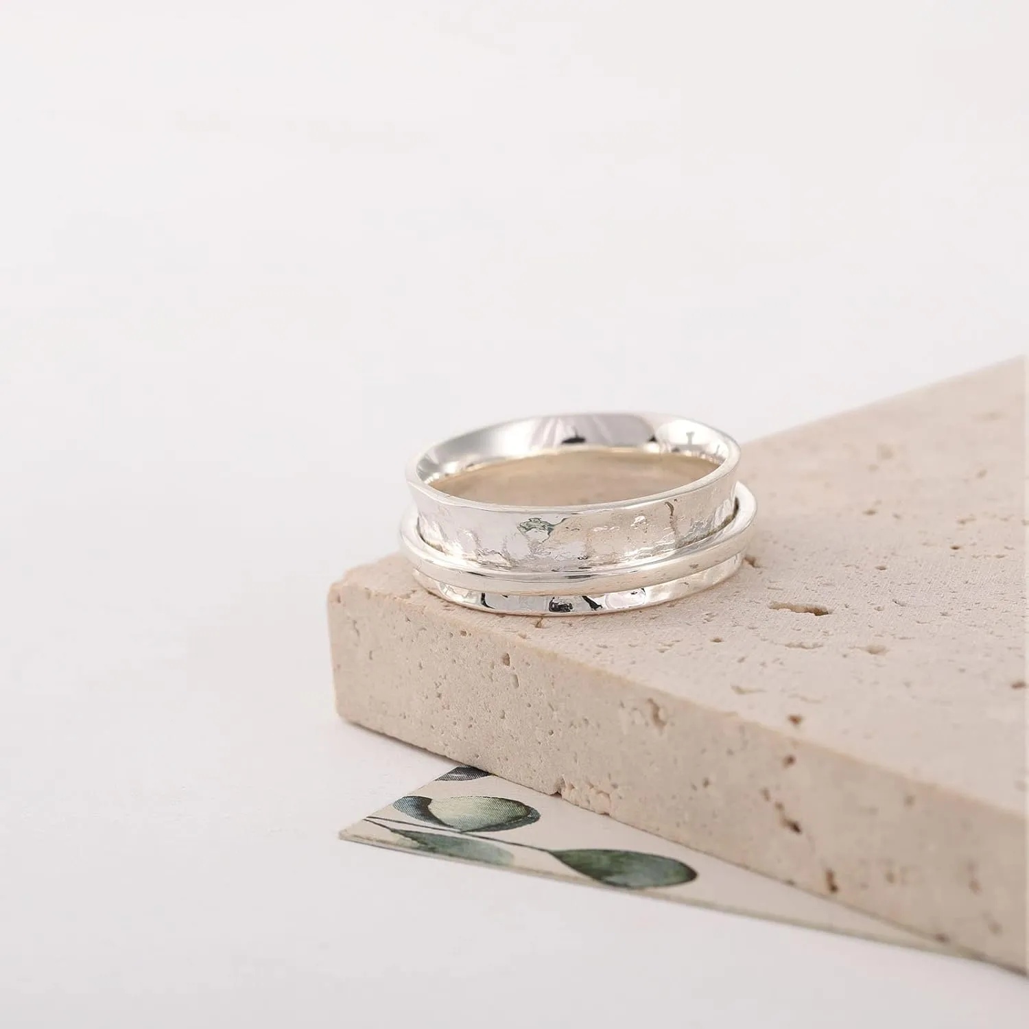 925 Sterling Silver Anxiety Ring with Beads Fidget Spinning Rings for Women Worry Beads Rings