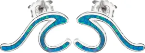 925 Sterling Silver Blue Opal Ocean Wave Stud Earrings, Nickle Free Hypoallergenic for Sensitive Skin, Ocean Jewelry for Women, Gift Box Included (Minimalist Line Wave)