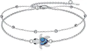 925 Sterling Silver Cat Butterfly Anklets Double Layered Chain for Birthday Women Ankle Bracelet Summer Beach Dainty Jewelry