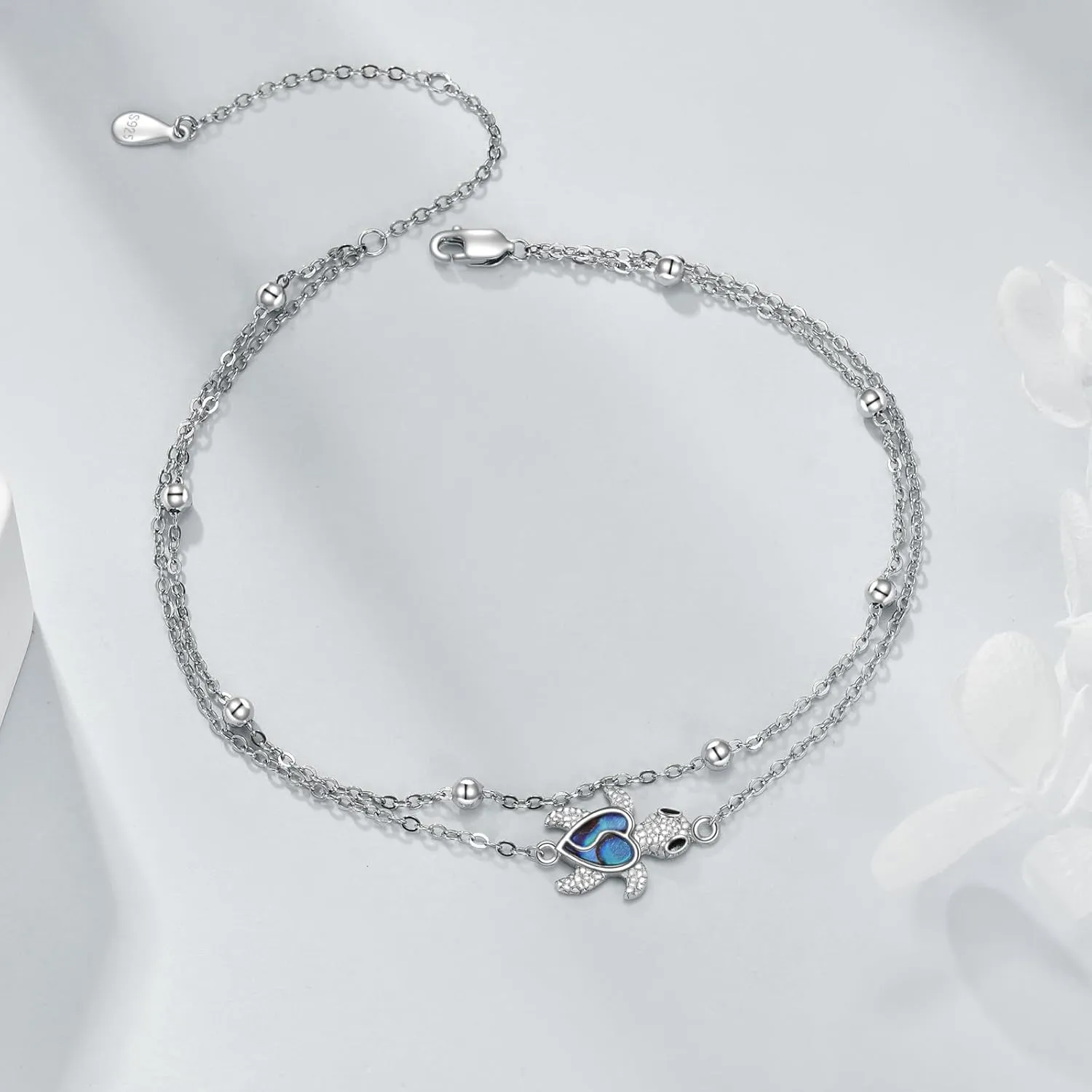 925 Sterling Silver Cat Butterfly Anklets Double Layered Chain for Birthday Women Ankle Bracelet Summer Beach Dainty Jewelry