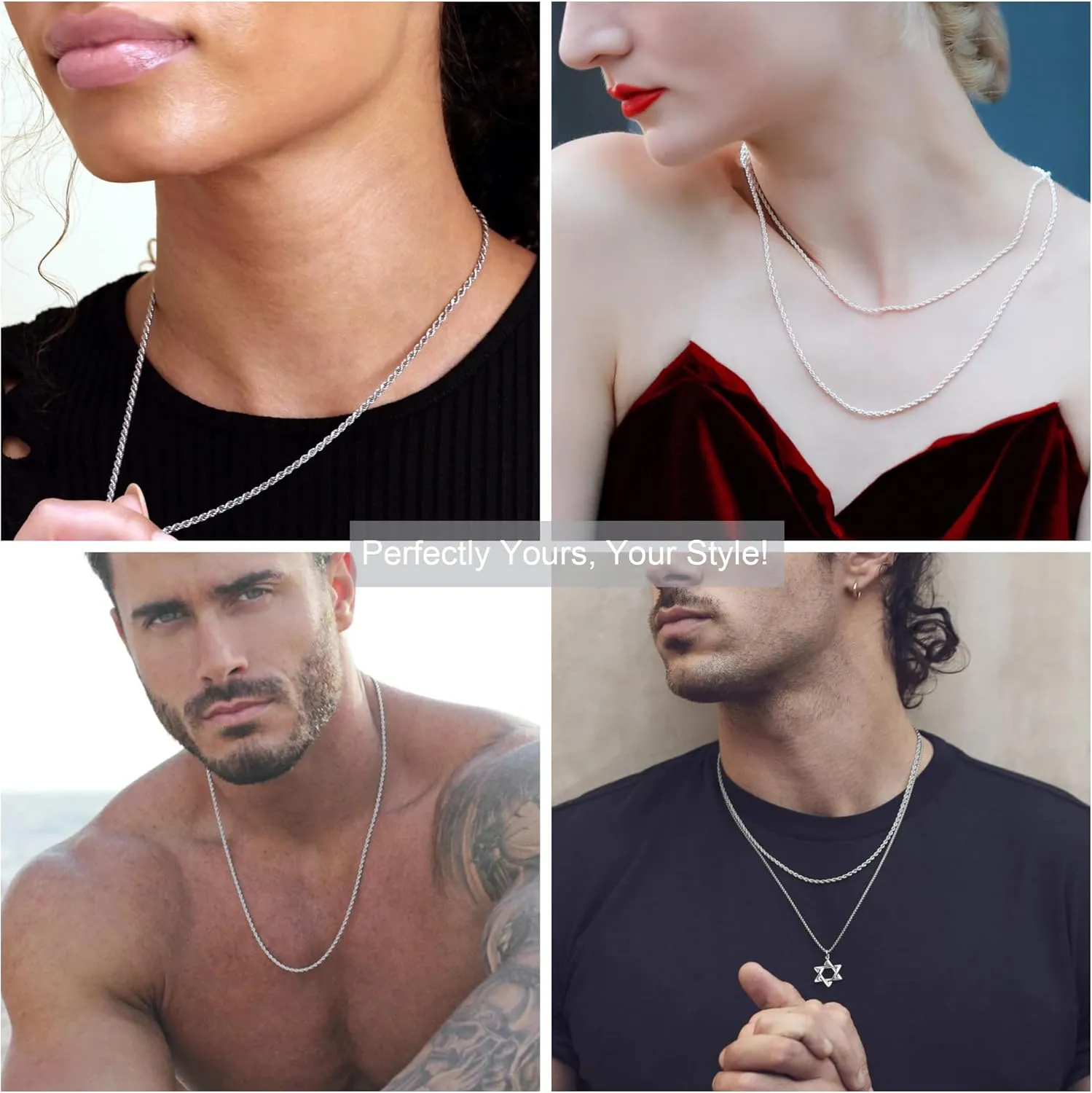 925 Sterling Silver Clasp Rope Chain 2/2.5/3/4/5mm Necklace for Men Silver Link Chain for Women 16-30 Inches