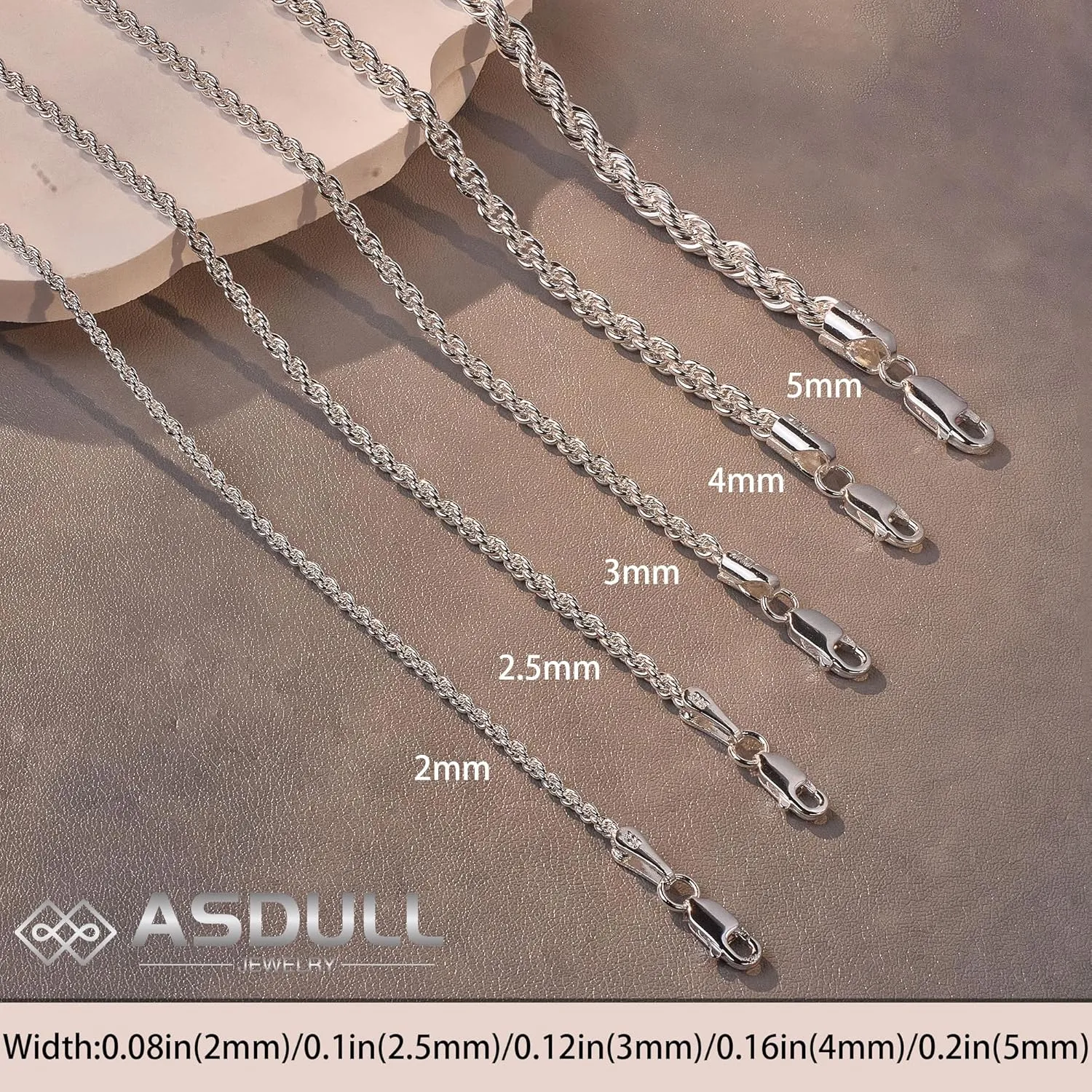 925 Sterling Silver Clasp Rope Chain 2/2.5/3/4/5mm Necklace for Men Silver Link Chain for Women 16-30 Inches